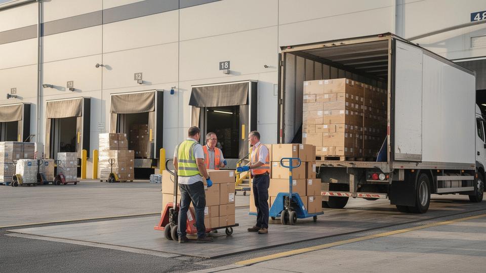 Cargo movers preparing transport for a loading and delivery route