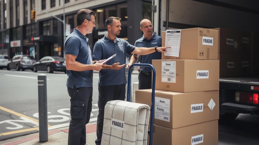 Moving team coordinating cargo loading with a clear plan